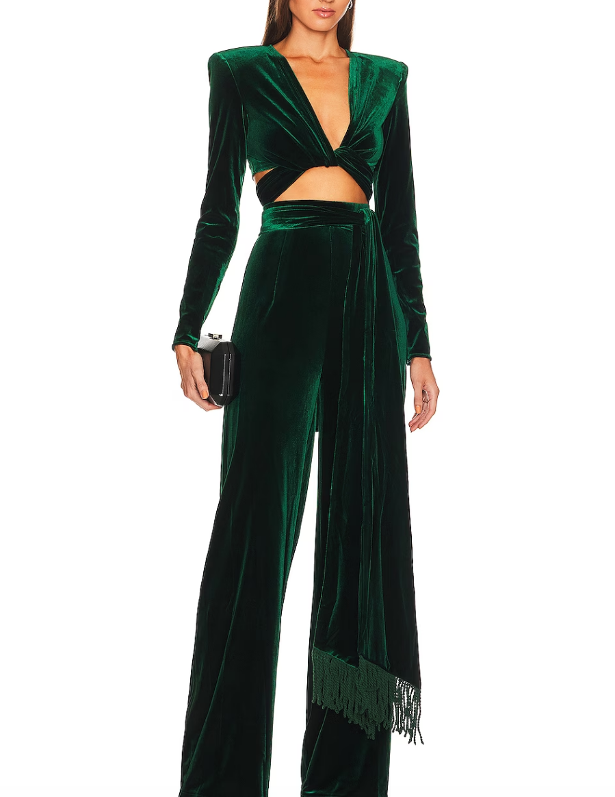 Crystal Kung Minkoff's Green Velvet Pant Set